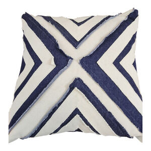 LOLOI decorative throw pillow cotton linen blend cream & blue jean 18" x 18"